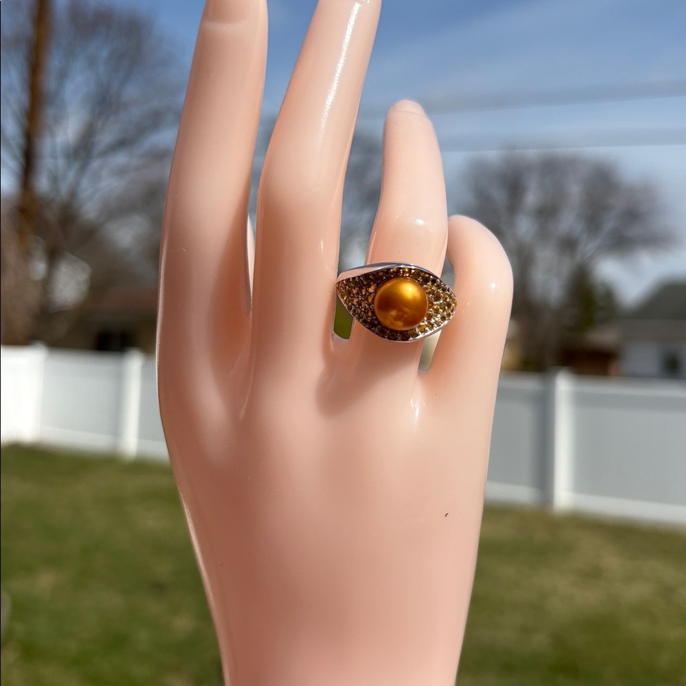 Honora Golden Pearl 9.5mm & Citrine Sterling Silver Statement Ring Size 8 - Picture 7 of 12